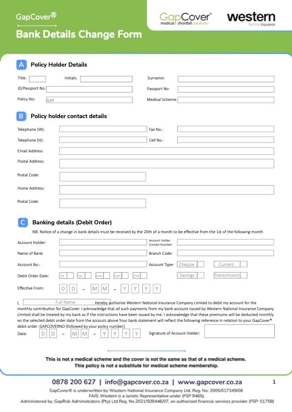 GapCover & Combined - Change Bank Details Form (Retail)_2025