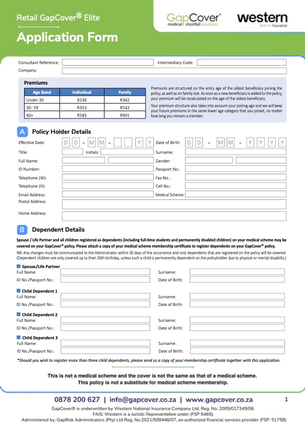 GapCover Elite plan - Application Form 2025