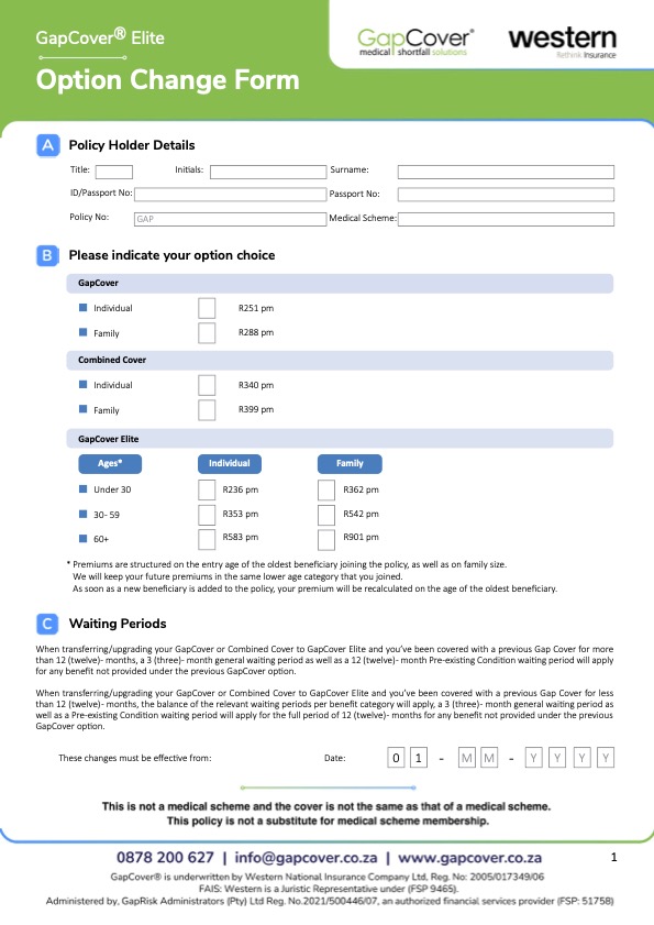 GapCover Elite plan - Option Change Form_2025